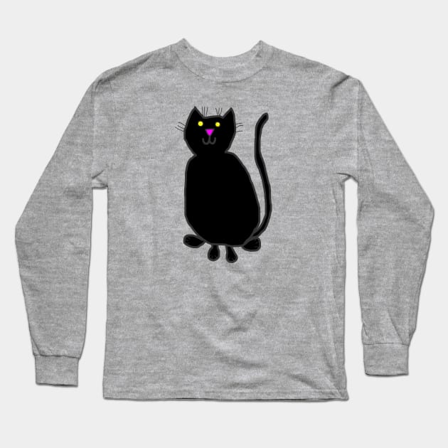 Black Cat with Whiskers Long Sleeve T-Shirt by ellenhenryart